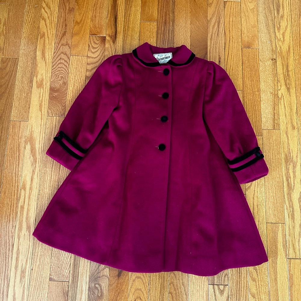 Rothschild Girls Wool Purple Raspberry Coat with black velvet Bow 🎀 Detail